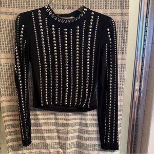 Elegant Black Studded Crop Top